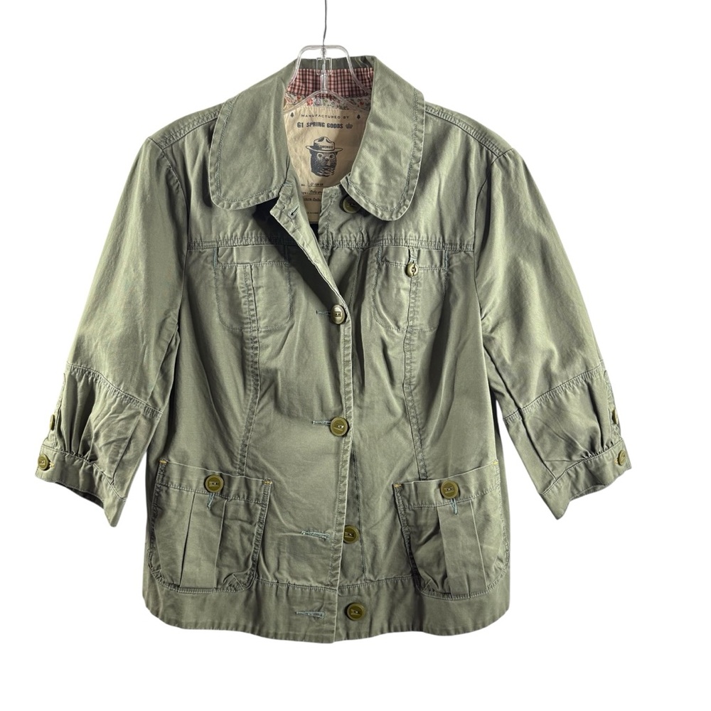 G1 BASIC GOODS Vintage Y2K Anthro Olive Green Button-Up 3/4 Sleeve Twee Jacket